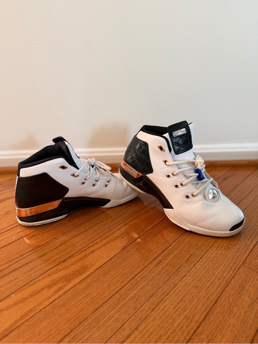 Jordan Men's White Black and Metallic Gold High-Top Sneakers